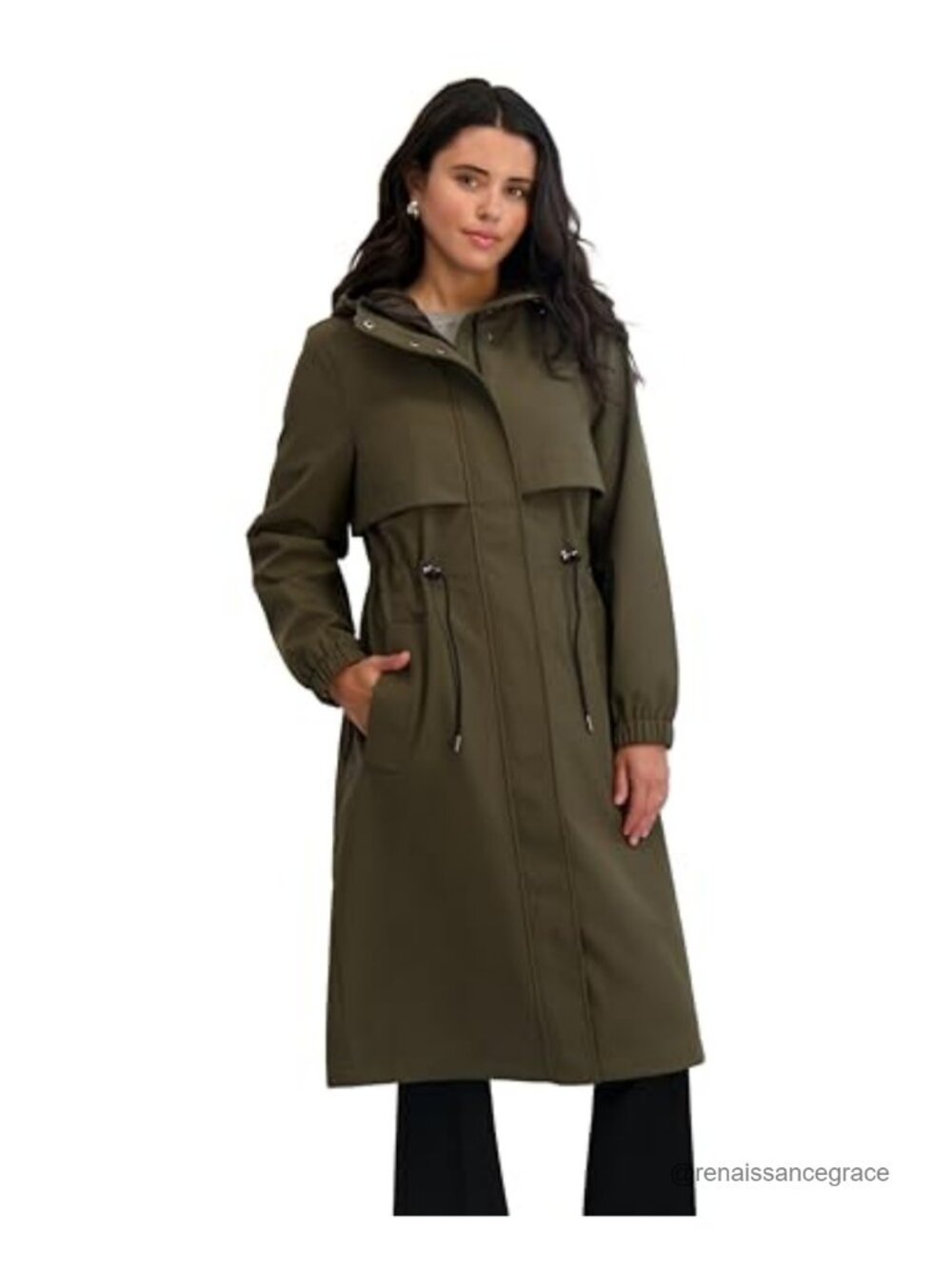 Softshell Trench Coat Hooded Cinch Waist Waterproof Rain